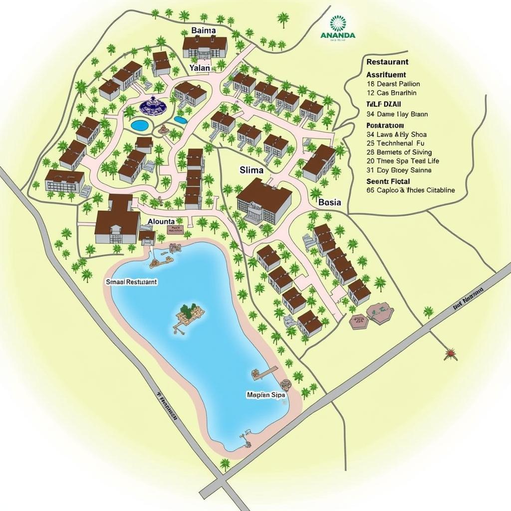 Ananda Resort Map - Spa, Restaurants, Yoga Pavilions, and other amenities