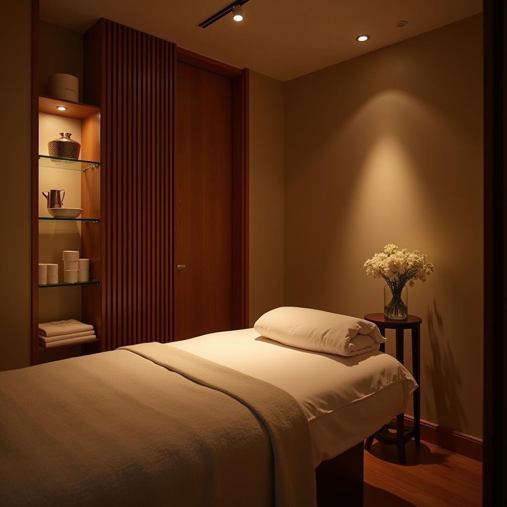 Serene treatment room at Angelo Carillo & C Spa with soft lighting and natural elements.