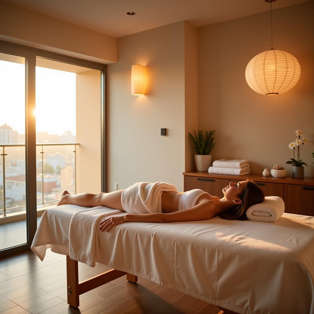 Woman relaxing in a luxurious apartment spa