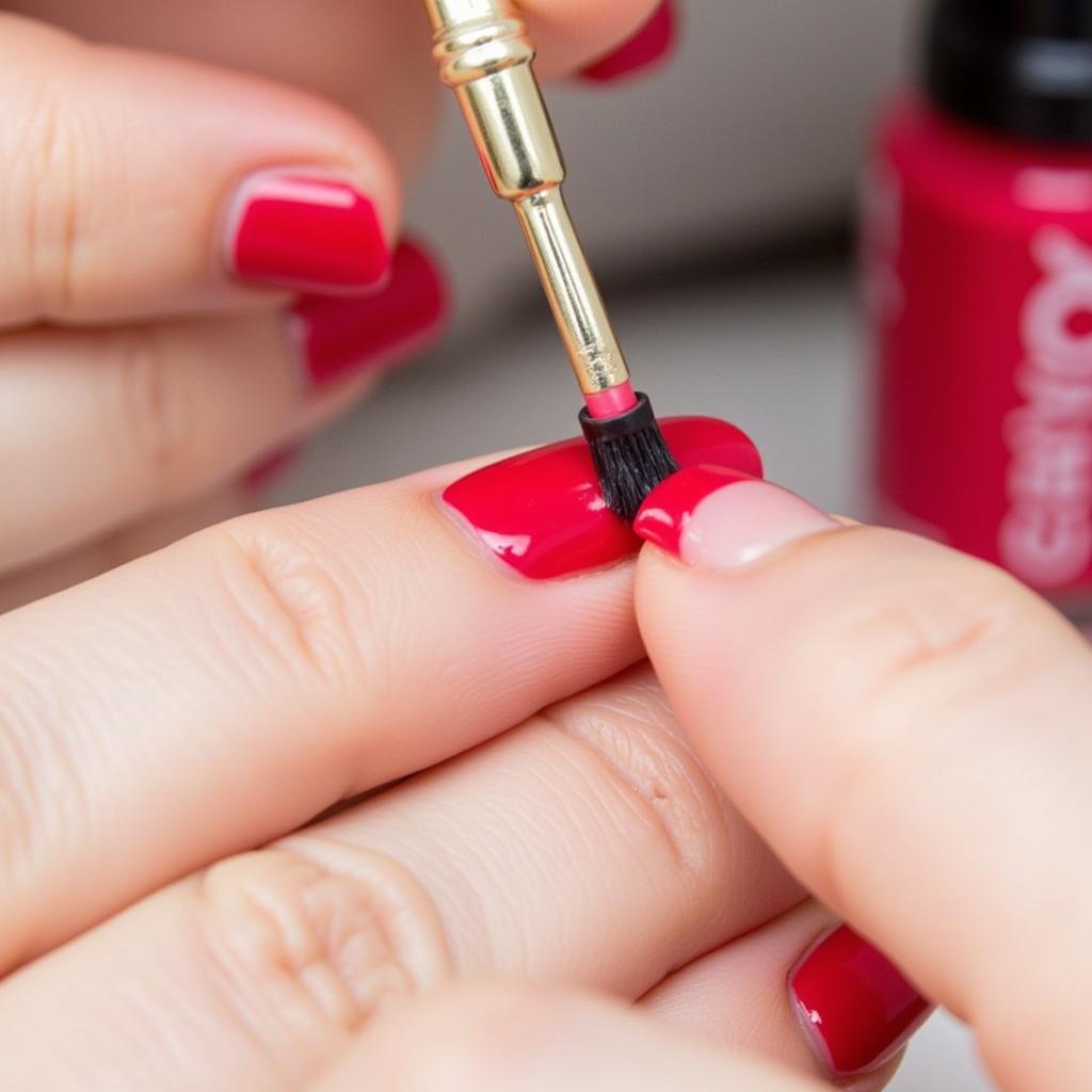 Applying nail polish from an easy nails nail spa kit