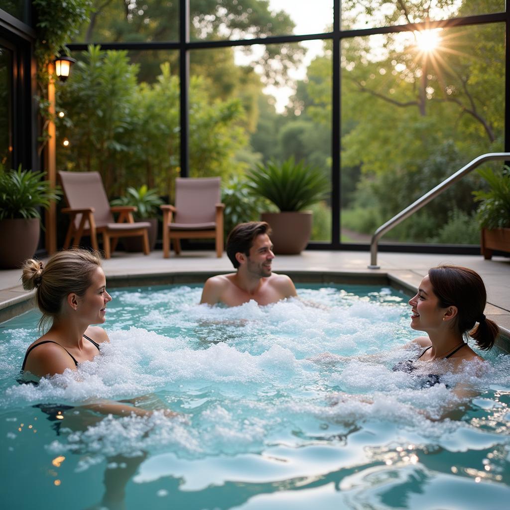 Guests relaxing in the hydrotherapy pool at Aqua Blue Spa Salinas