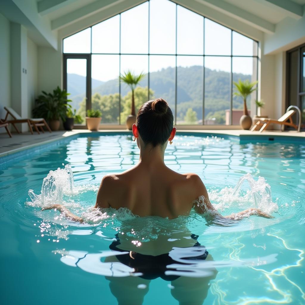 A person relaxing in a hydrotherapy pool at an aquadome spa