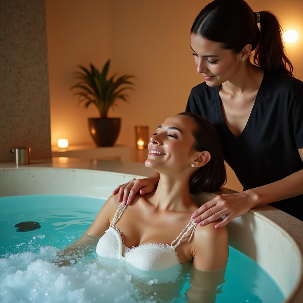 Woman enjoying an Aquasparkle Spa Fusion treatment