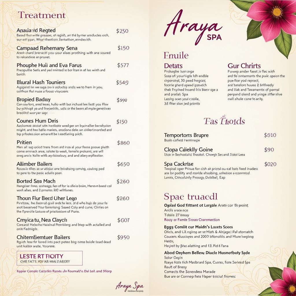 Araya Spa Pune Maharashtra Spa Menu