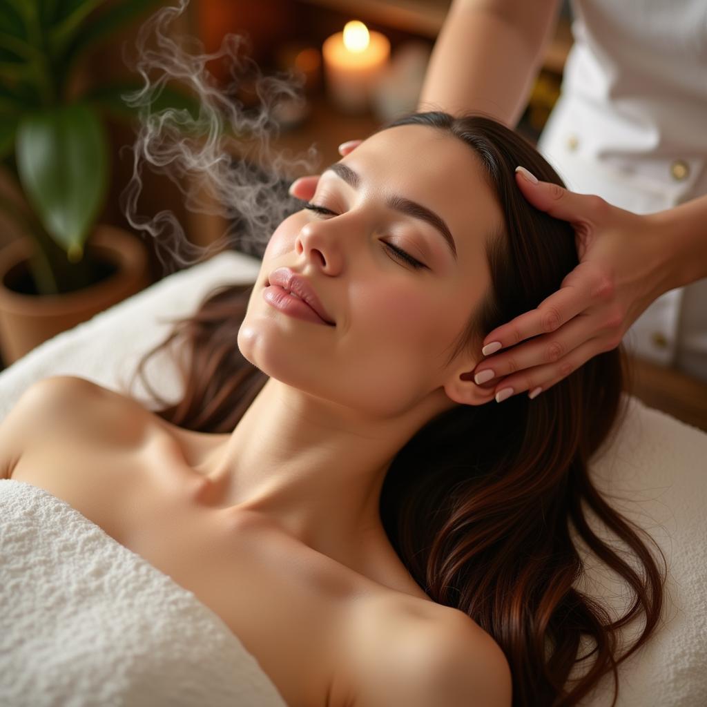 Woman receiving an aroma hair spa treatment