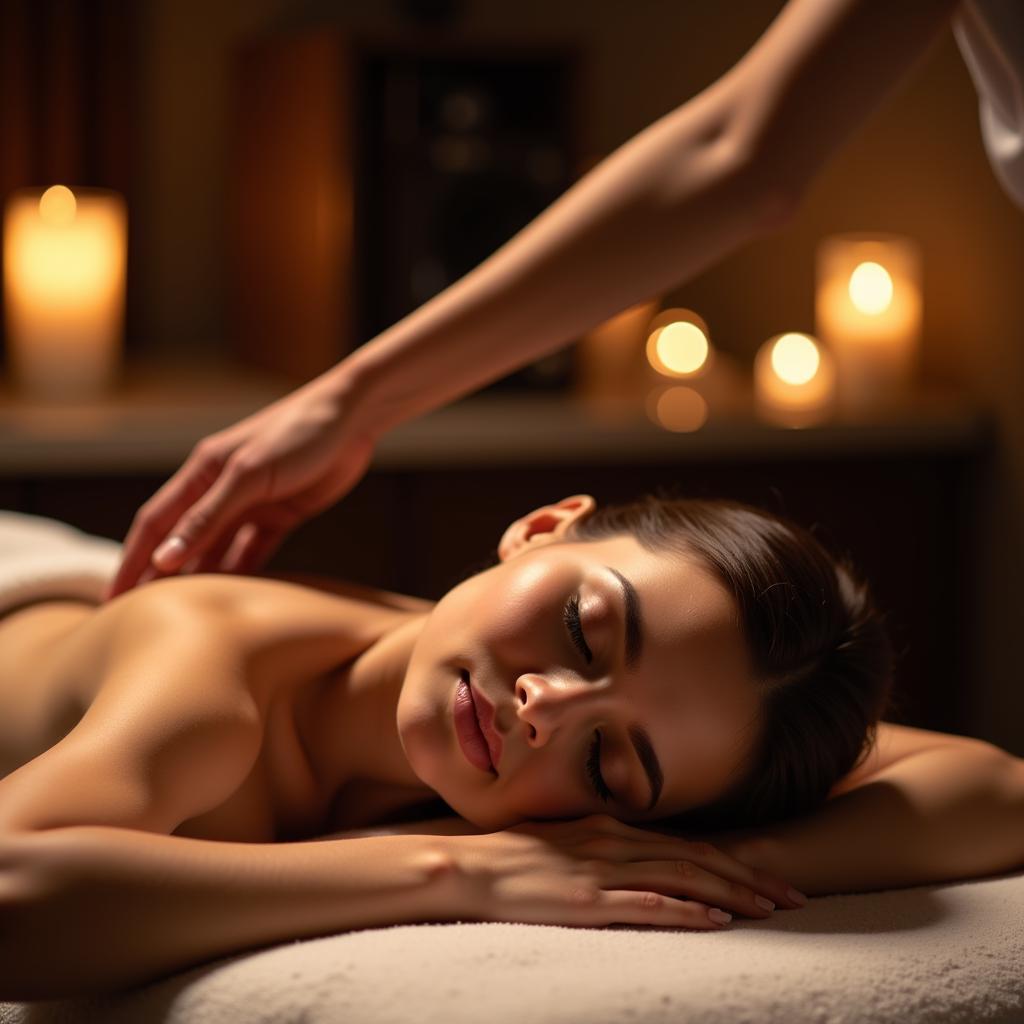 A woman enjoying a relaxing massage at Aru Spa.