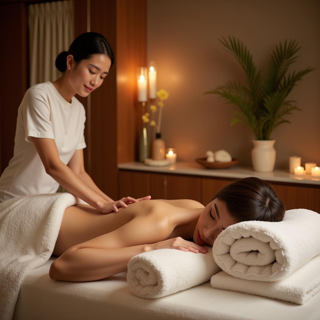 Asian Woman Enjoying Relaxing Massage at Spa in Koramangala