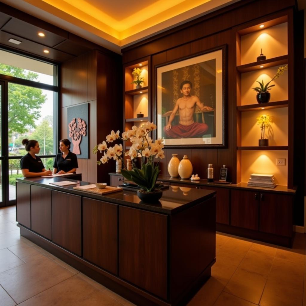 Serene reception area of Aura Thai Body Spa in Pune