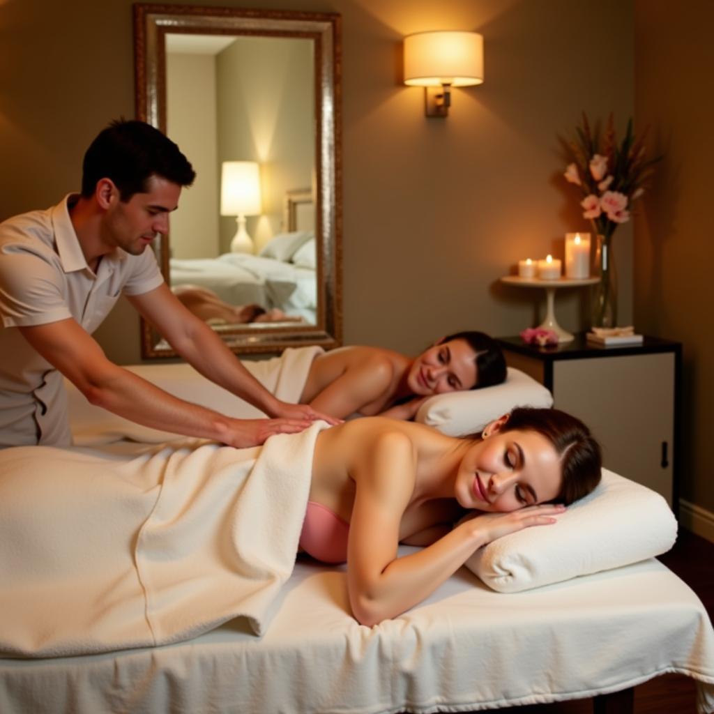 Couple enjoying a massage with promo code discount