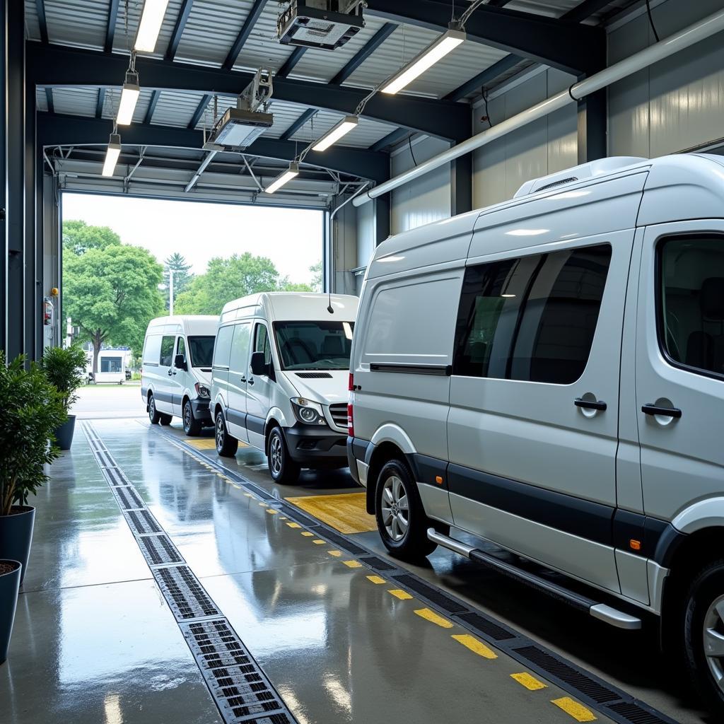 Commercial Fleet Vehicles Getting Washed at an Auto Spa