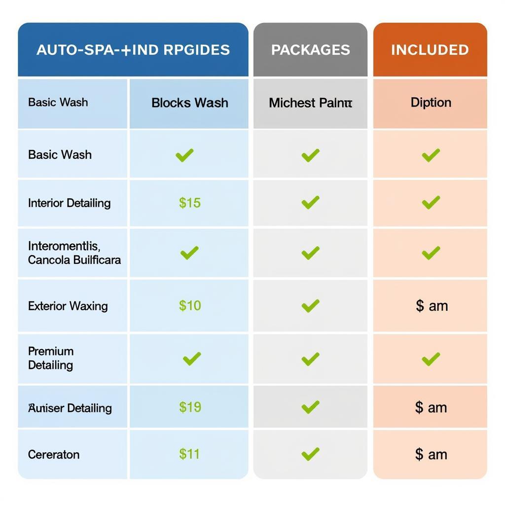 Auto Spa Price Comparison Chart