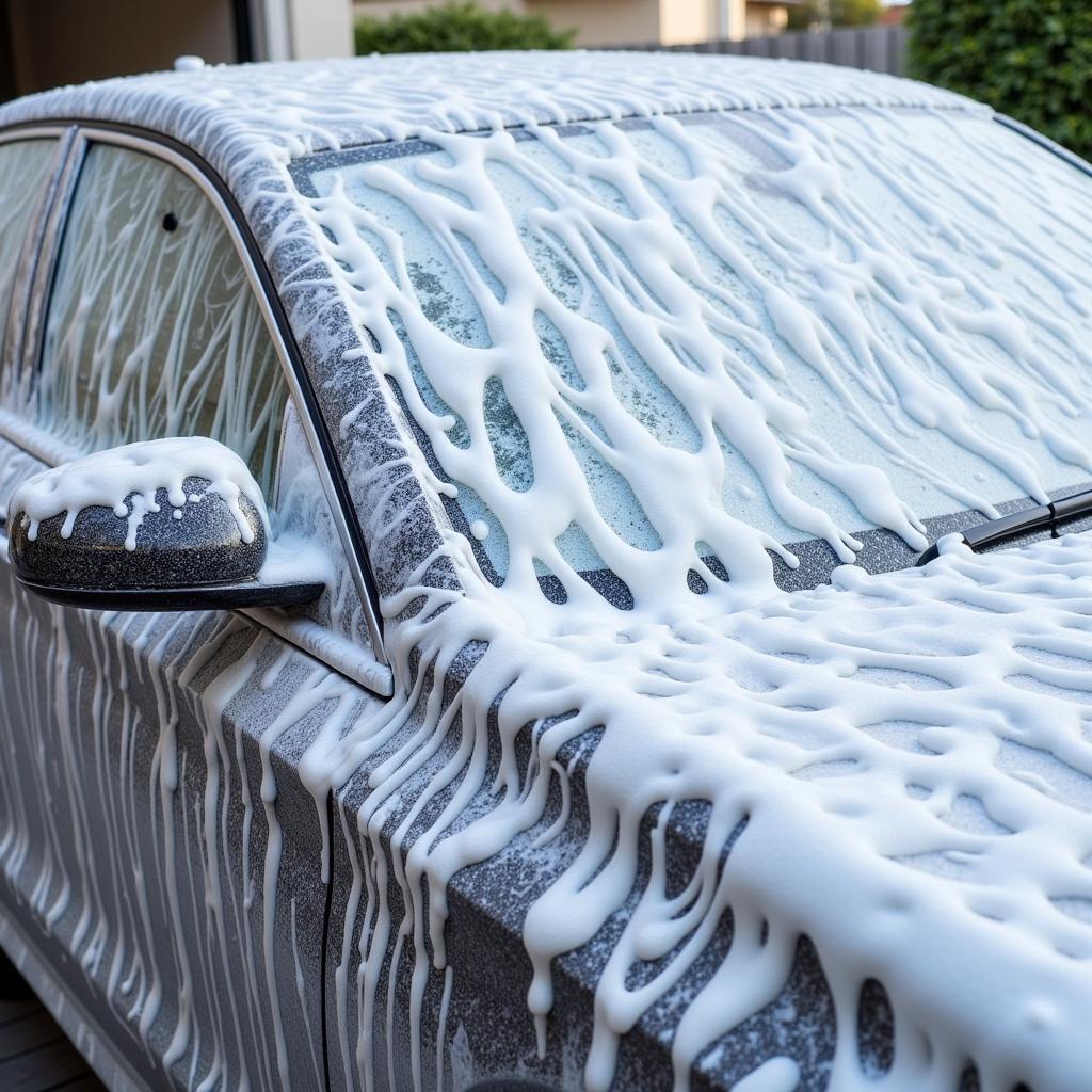 Applying auto spa synthetic foam to a car