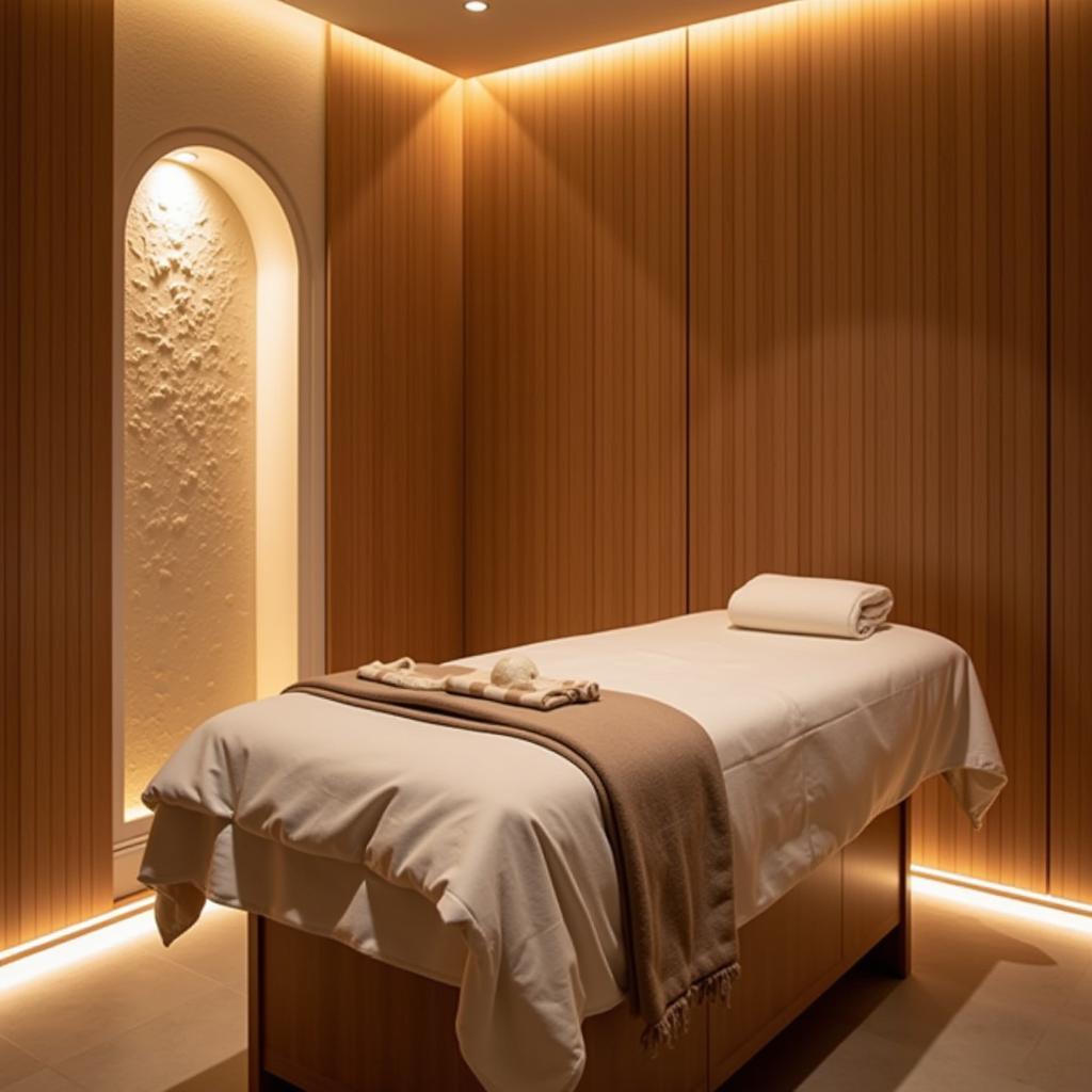 A serene massage room at the Ayana Resort and Spa, showcasing the calming ambiance and luxurious decor.