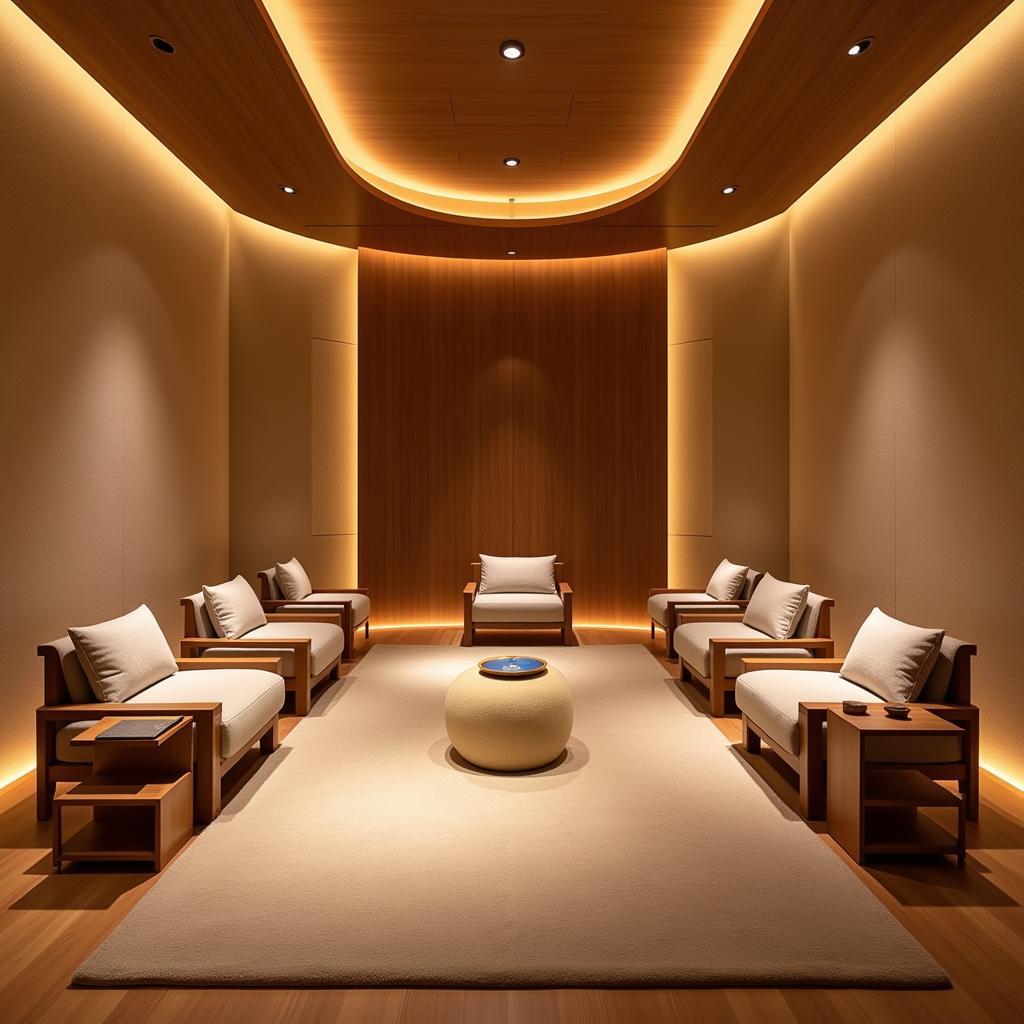 A tranquil meditation room in an Aylmer Korean spa with comfortable cushions and calming decor.