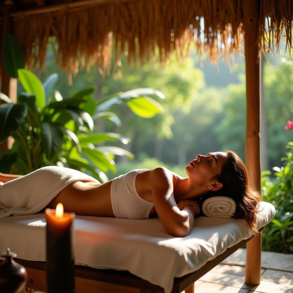 Woman relaxing in an open-air Ayurveda spa in Hyderabad