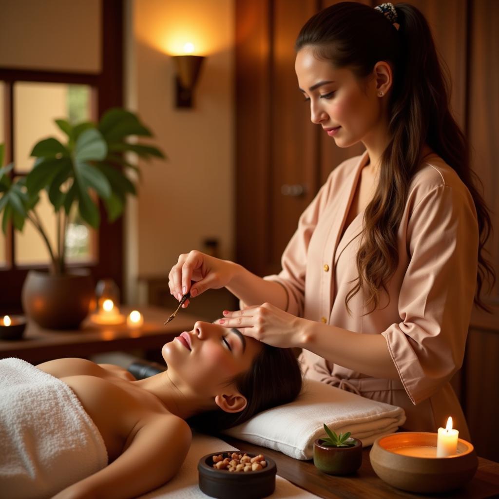 Ayurvedic spa treatments being performed at Aisa Ayurvedashish International Spa Academy