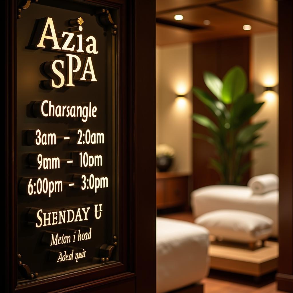 Azia Spa Opening Hours Signage