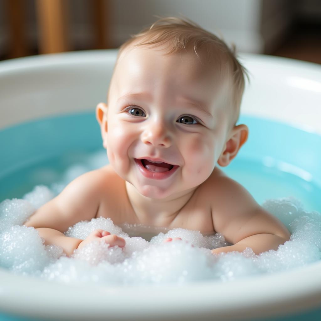 Baby smiling in spa tub