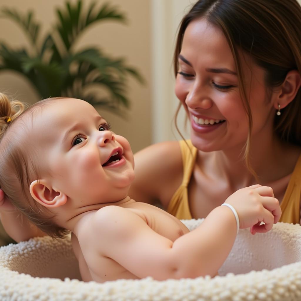 Parent and baby bonding during a baby spa session in Hyderabad