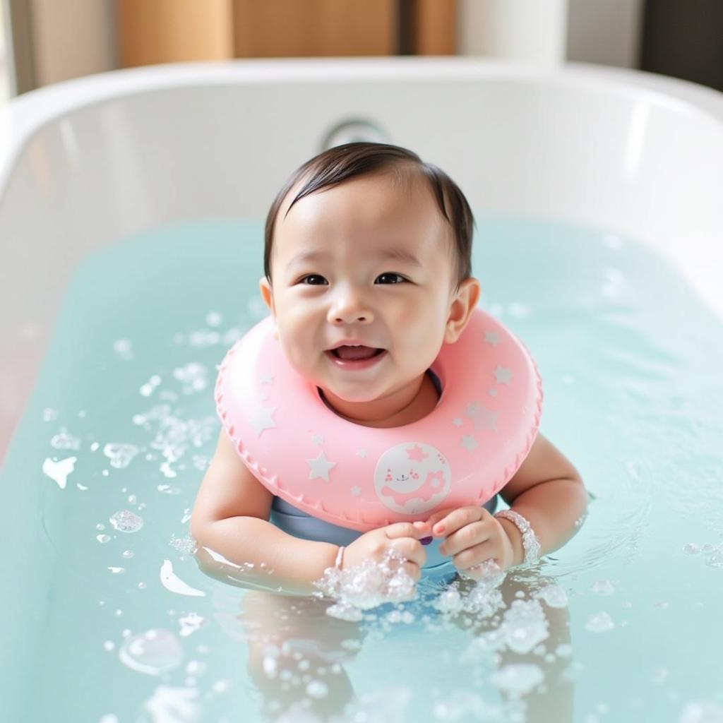 Baby enjoying hydrotherapy session in a specialized baby spa in Shah Alam