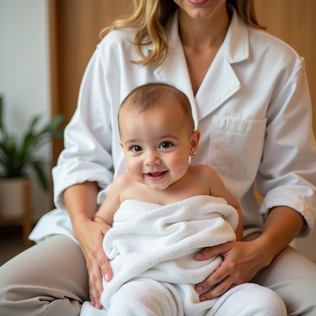 Happy baby after a baby spa session in Pondicherry