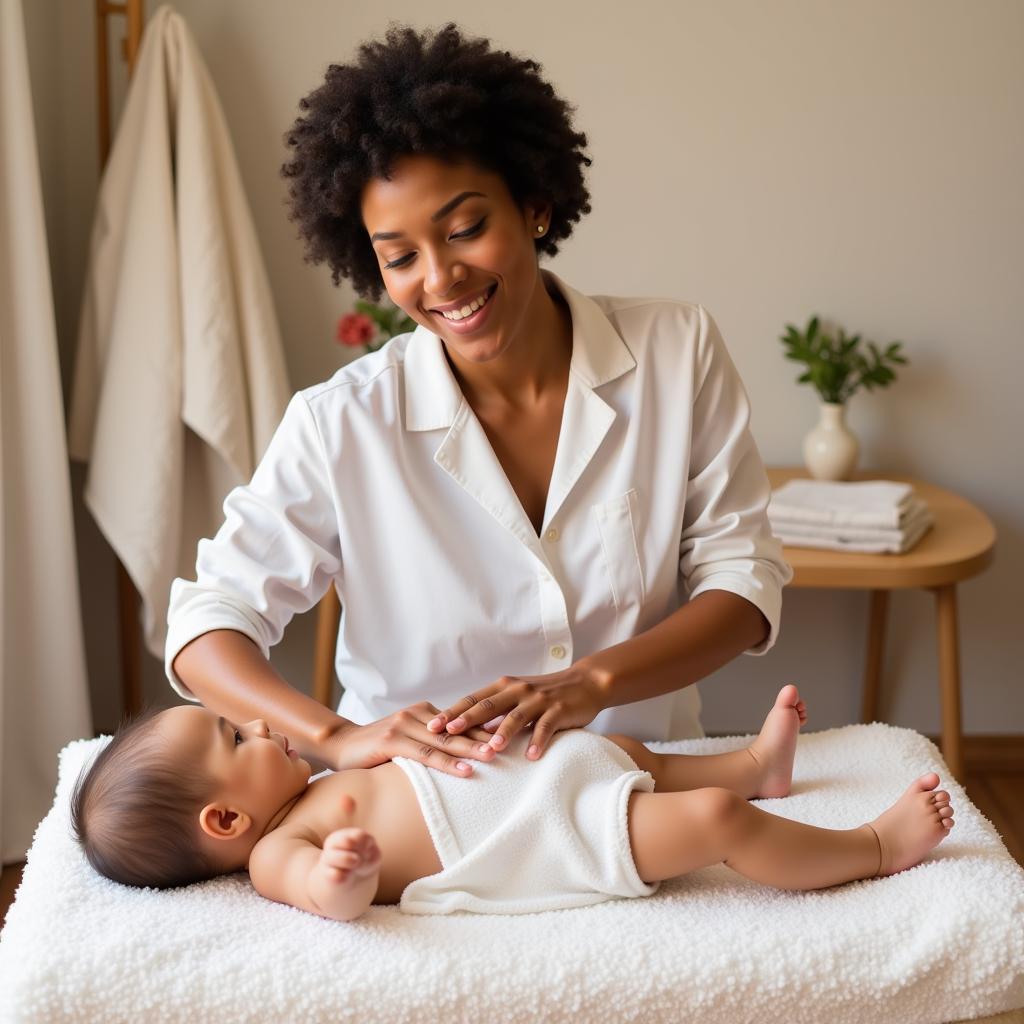 Baby Spa Therapist Working with Infant