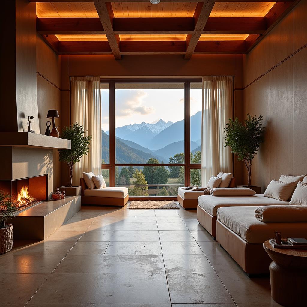 Interior view of a baita spa with a relaxing atmosphere in Trentino