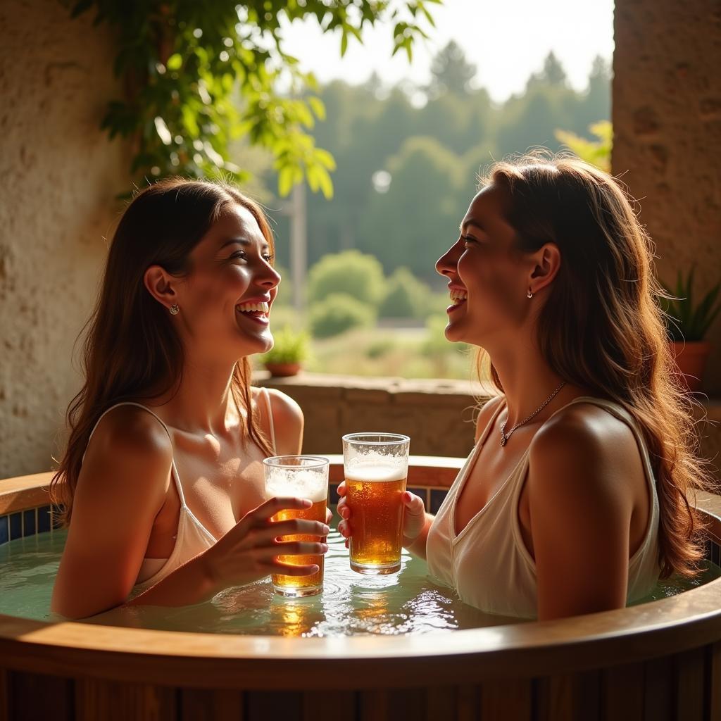 Couple Enjoying Beer Spa Spain