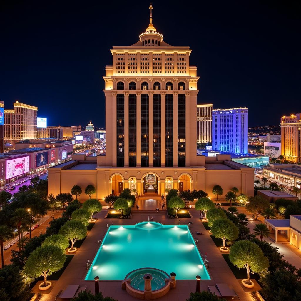 Stunning Night View of the Bellagio Spa Tower Exterior