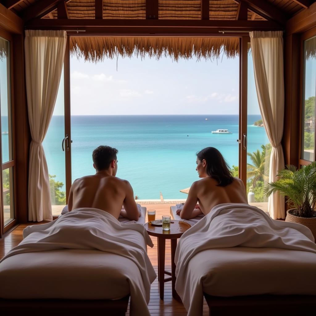 Couple enjoying a massage at a blue waters resort spa