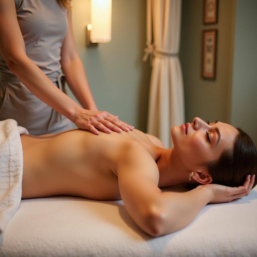 A client enjoying a relaxing massage therapy session at Catalyst Salon and Spa in Trivandrum, showcasing the serene ambiance and professional service.