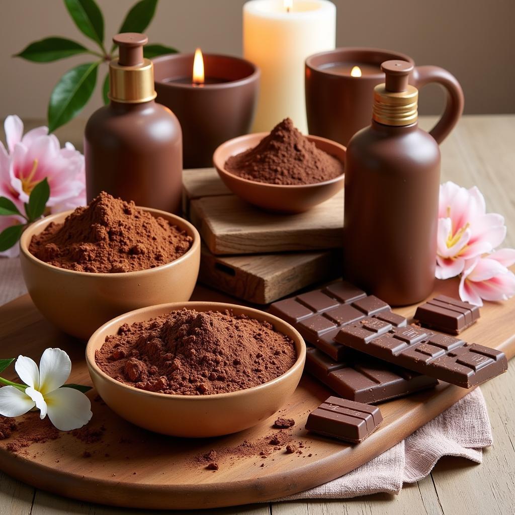 Various chocolate-based spa products used in a treatment