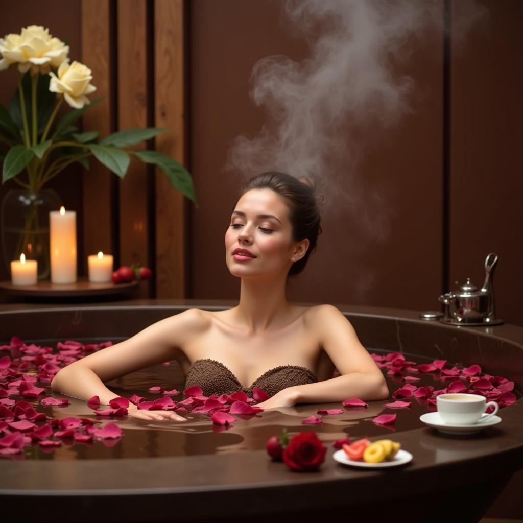 Woman enjoying a chocolate bath spa treatment