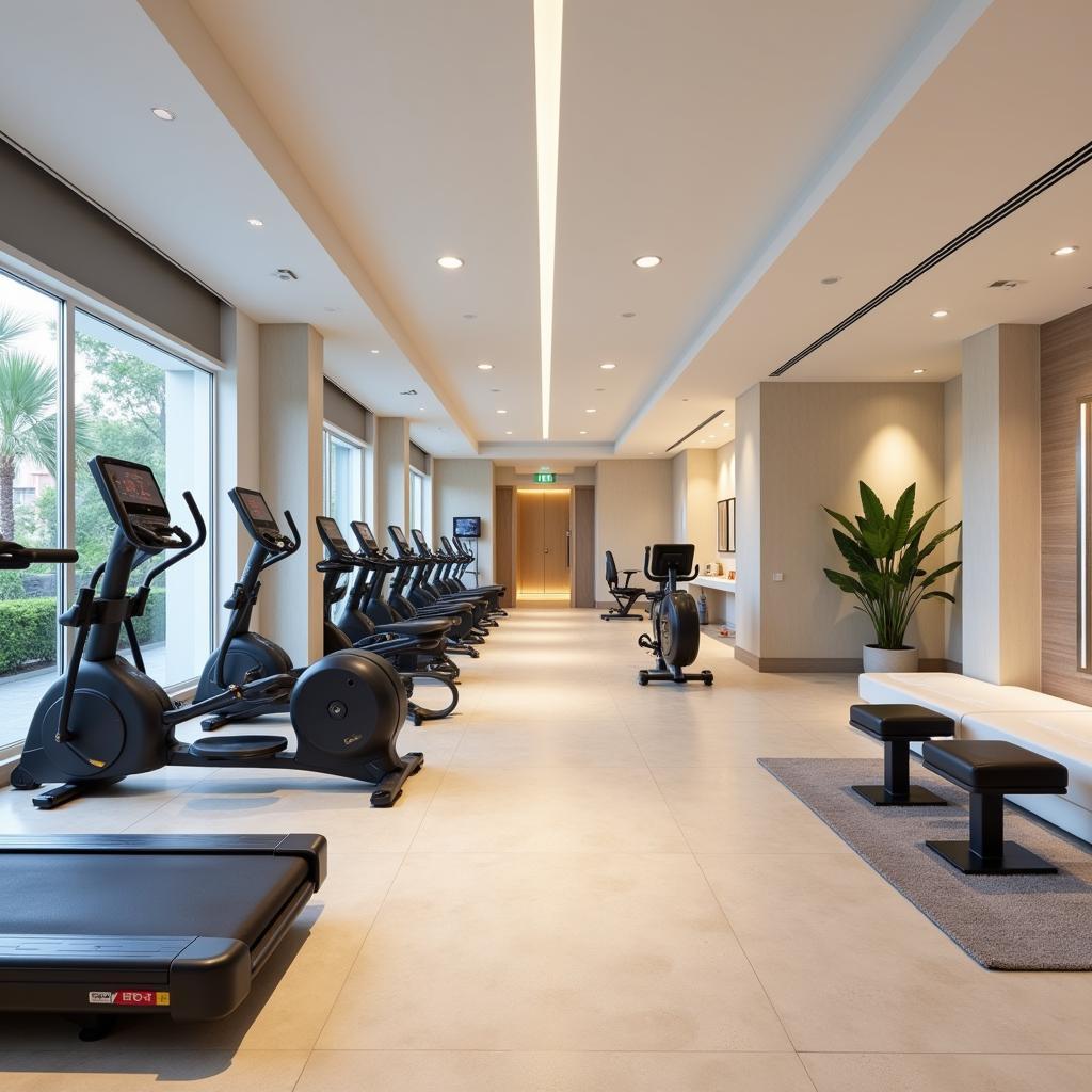 Modern and clean fibre fitness gym and spa with various equipment and amenities