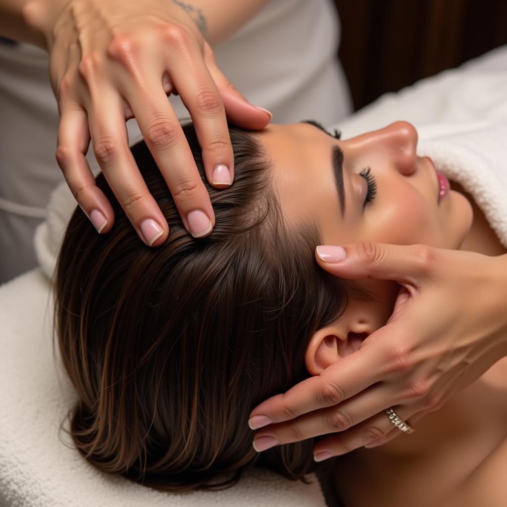 Close-up of Scalp Massage During Hair Spa