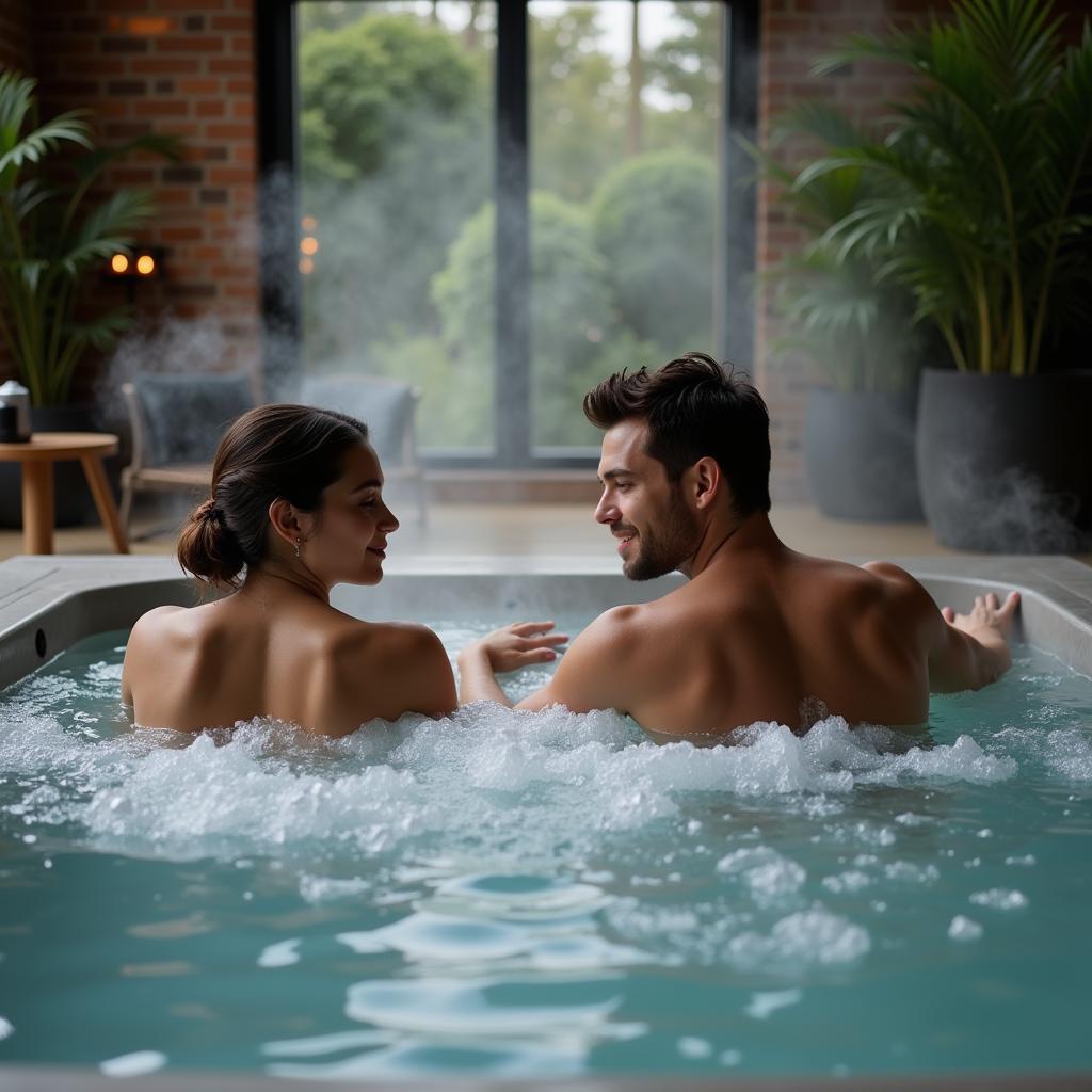 Couple Enjoying a Hot Spa Massage Together