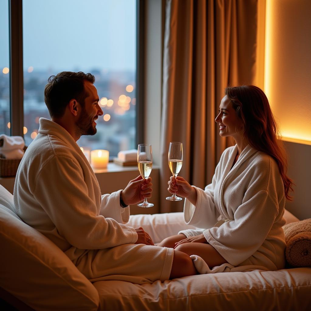 Couple enjoying a spa day in London with vouchers.