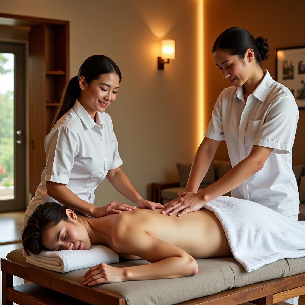 Couple Enjoying a Relaxing Couple's Thai Massage