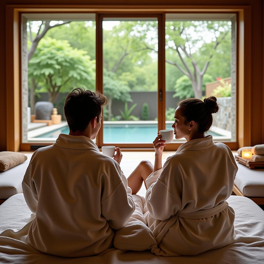 Couple relaxing at a spa centre near their location