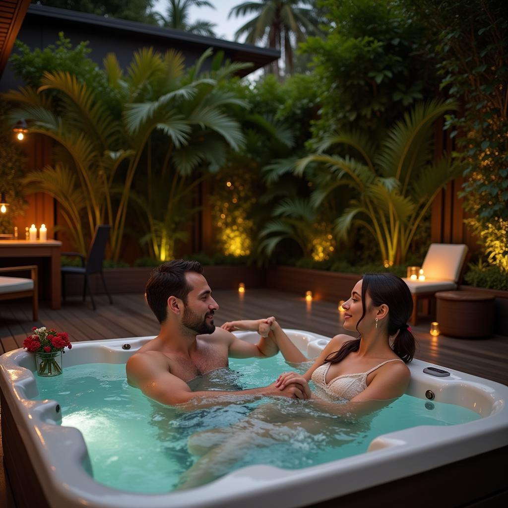 Couple relaxing in a jacuzzi at the spa