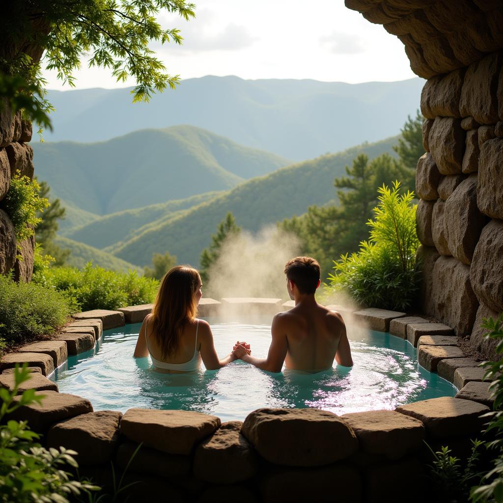 Couple relaxing in a spa jacuzzi