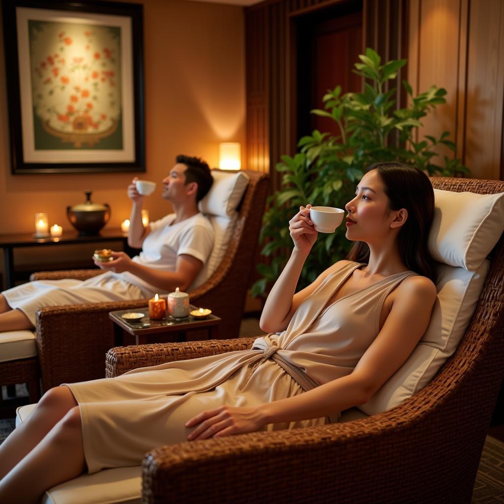 Couple Relaxing in Traditional Thai Spa Bangkok