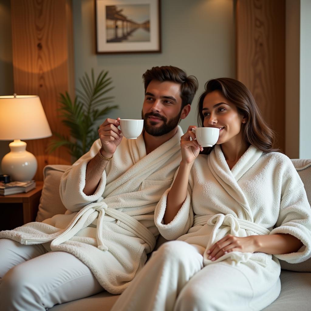 Couple enjoying spa amenities