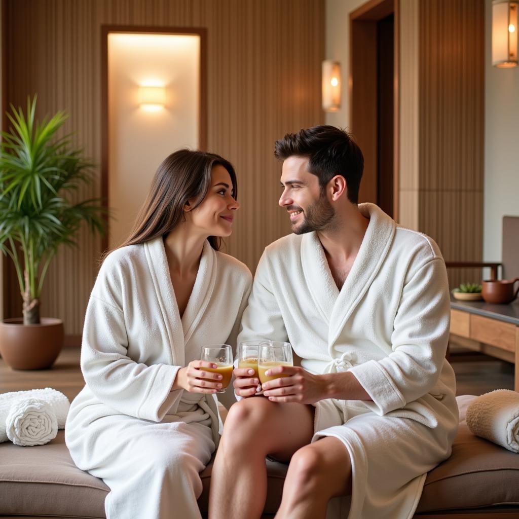 Couples relaxing in a spa relaxation area