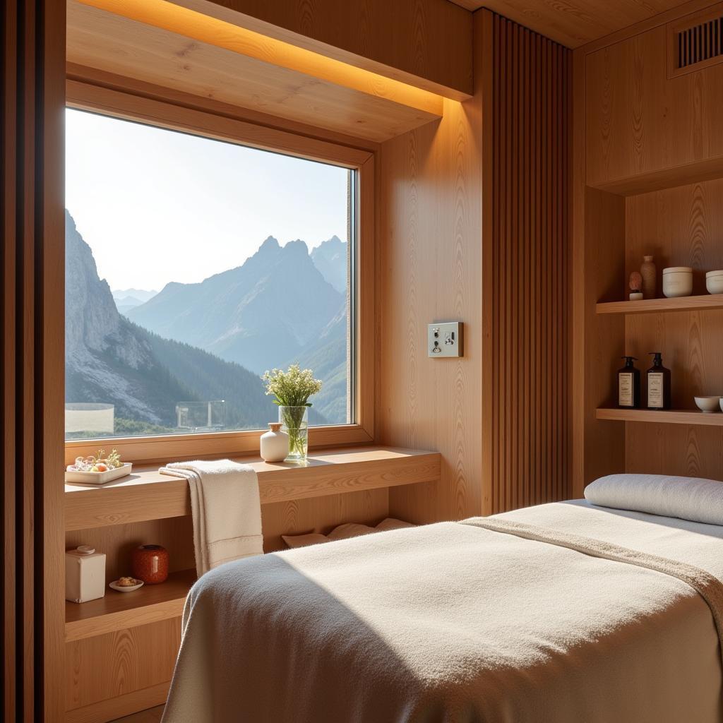 Relaxing spa treatment room in the Dolomites