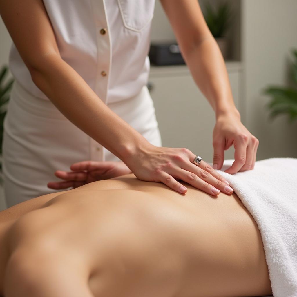 Dwarka Night Spa Massage Therapy: A skilled therapist performing a massage on a client in a tranquil spa setting.