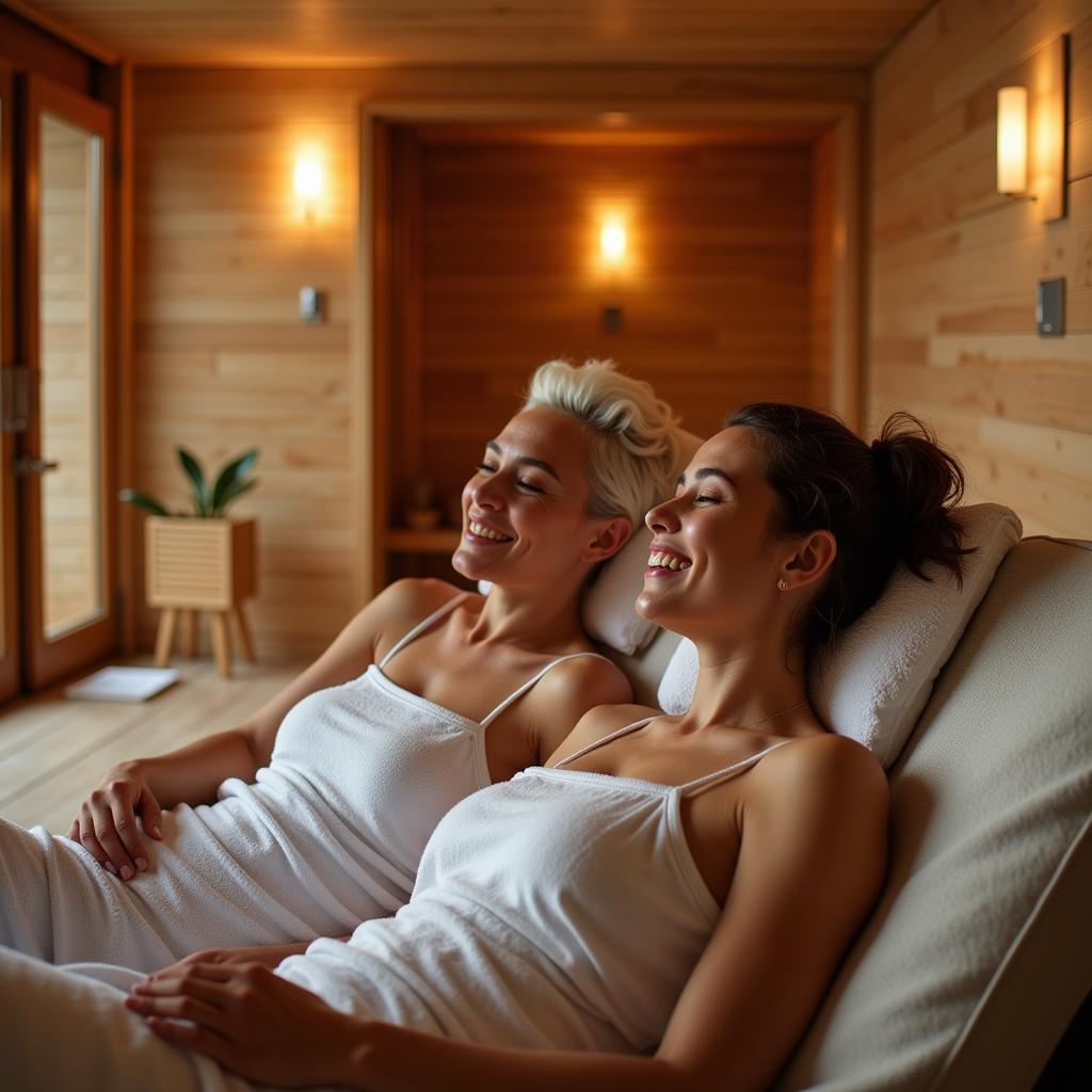 Couple enjoying spa amenities