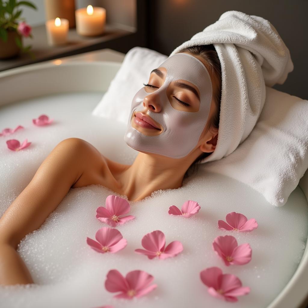 Enjoying a Relaxing Bath with a Face Mask