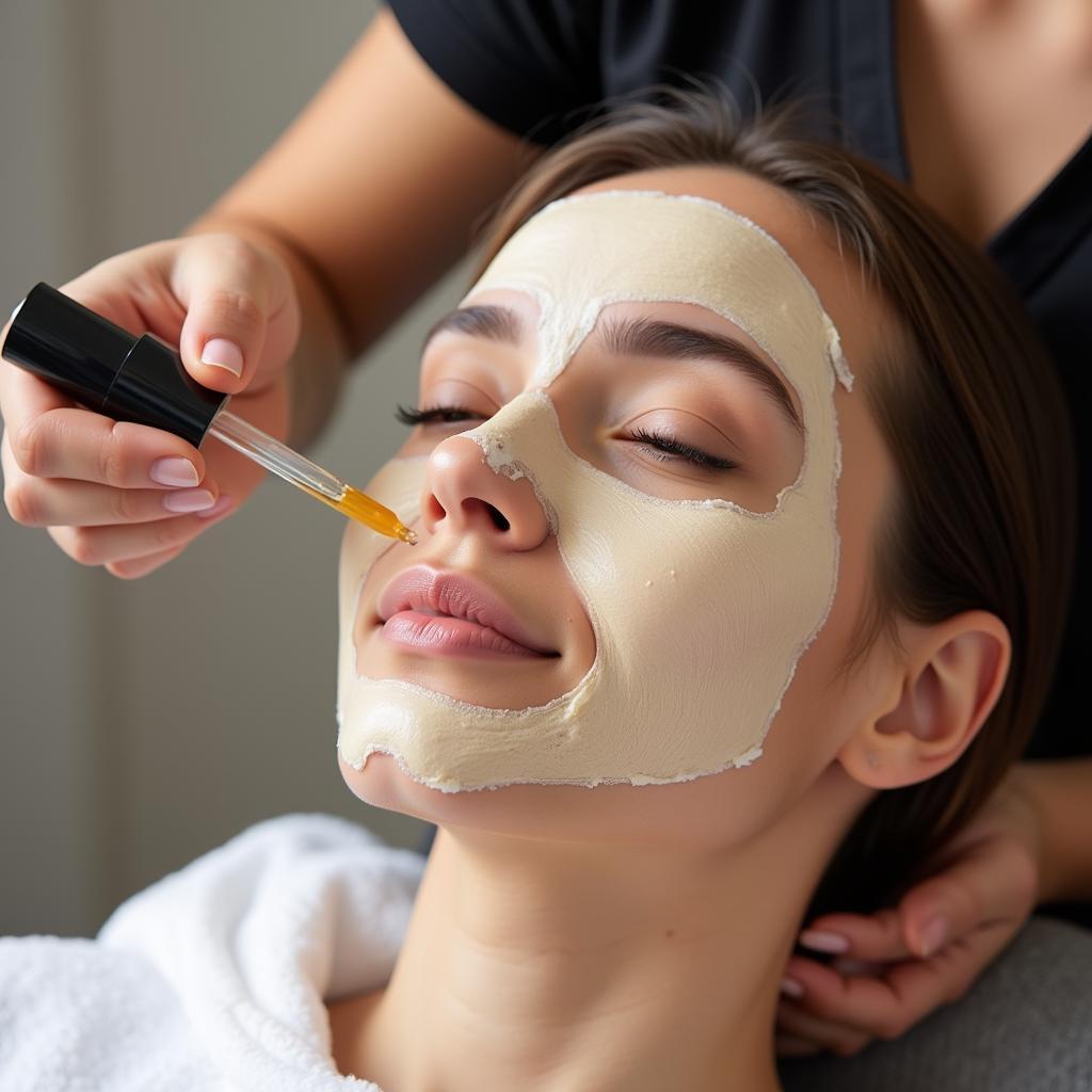 Facial Treatment for Glowing Skin: A close-up of a facial treatment being applied.