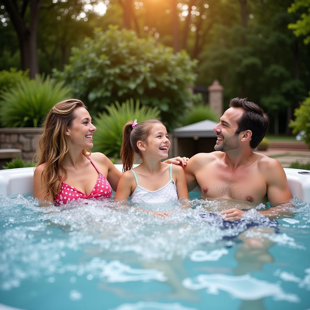 Family Enjoying Aqua Spa Hot Tub